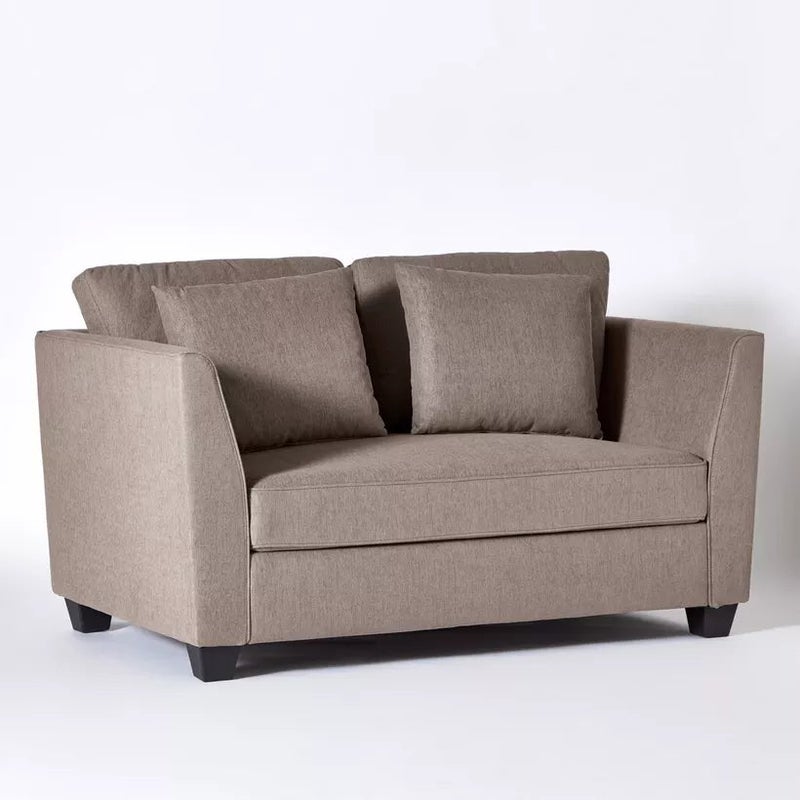 Arab Touch Two-Seater Sofa – Neutral Fabric Couch with Foam Cushioning and 2 Scatter Cushions